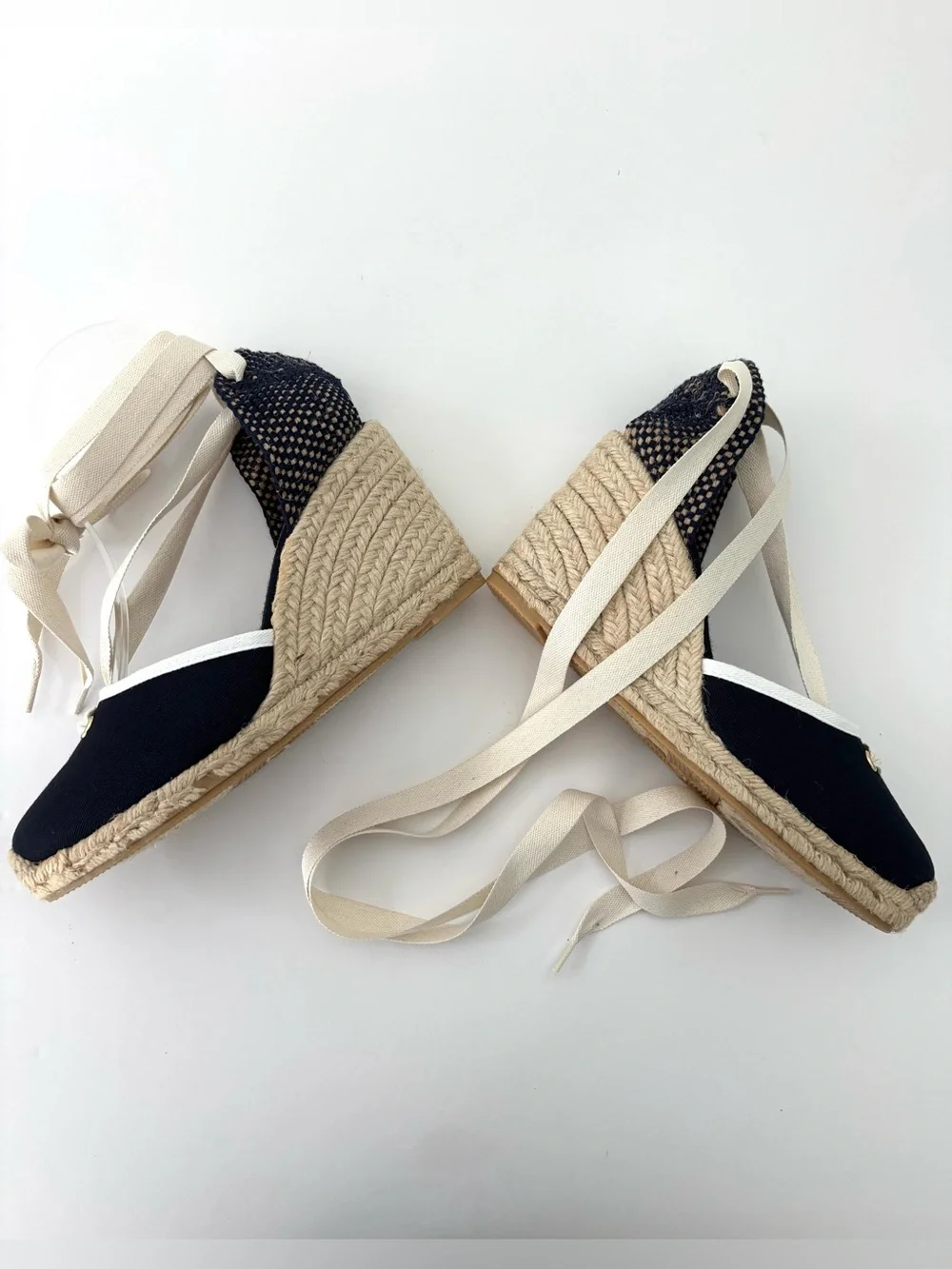 J.Crew Crochet Lace-Up Espadrille Wedges NWT Navy Cottagecore Size 8